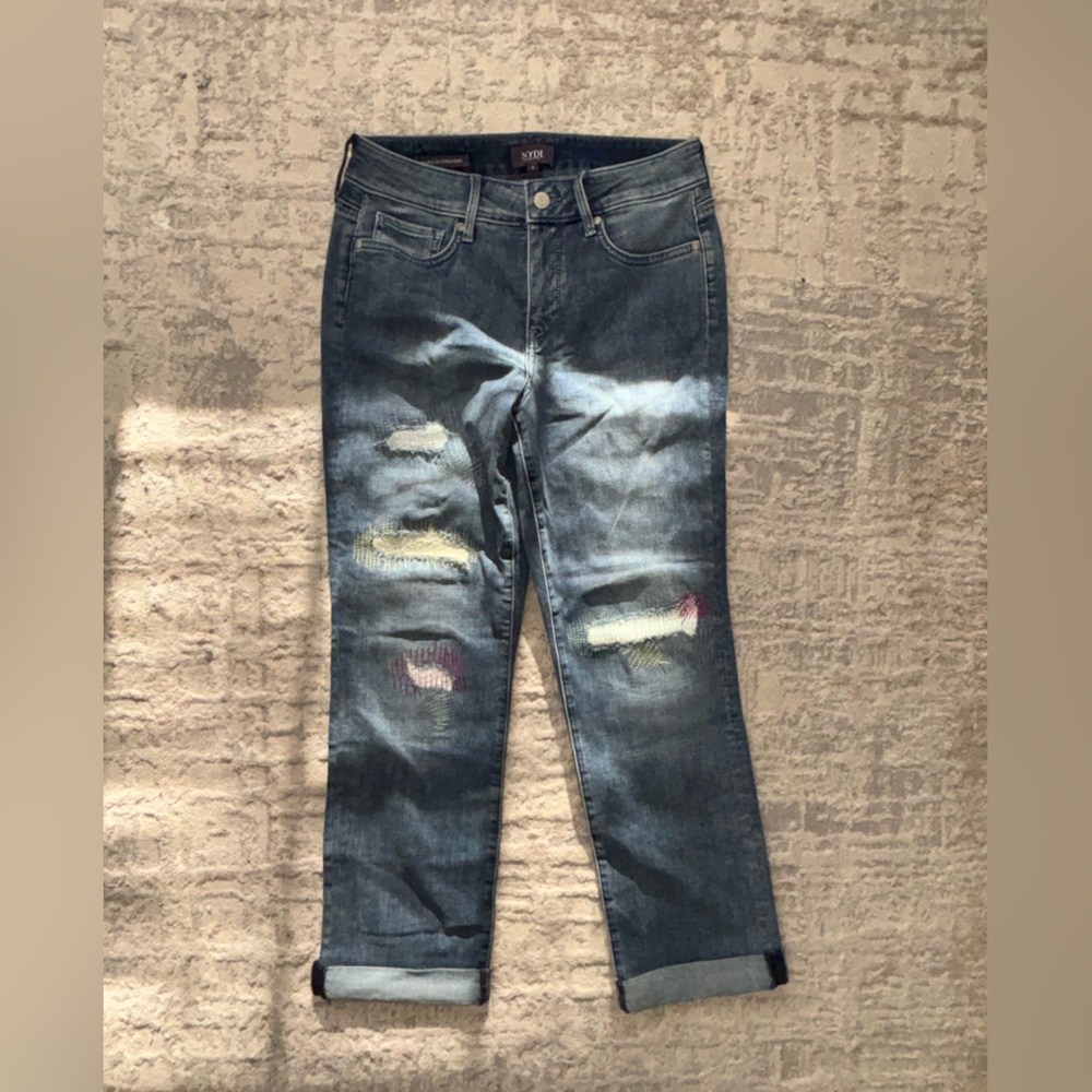 NYDJ Women’s Marilyn Straight  Distressed Jeans - Blue